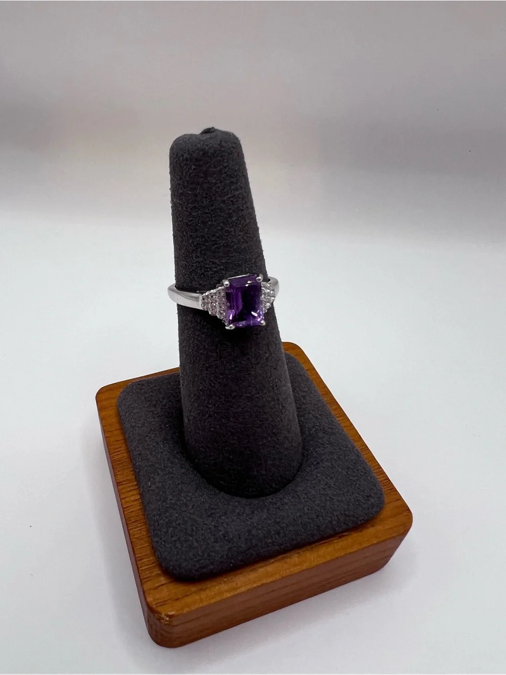 Genuine Amethyst Emerald-Cut Cocktail Ring set in .925 Sterling Silver - Size 7